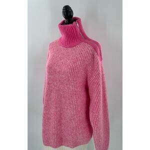 Ganni Pink Turtleneck Zip Wool Alpaca Blend Tunic Knit Sweater Medium M